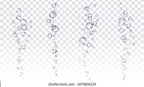 Underwater Bubbles Vector. Fizzy Aqua Sparkles In Water, Undersea. Effervescent Medicine. Transparent Realistic Isolated Illustration
