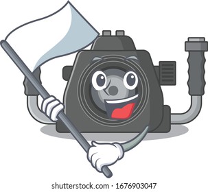 underwater camera cartoon character design holding standing flag
