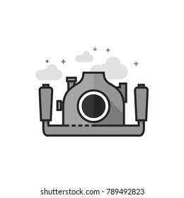 Underwater camera icon in flat outlined grayscale style. Vector illustration.