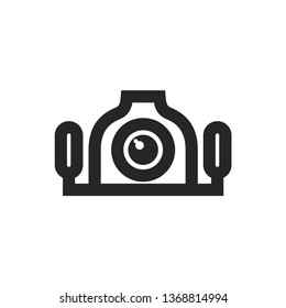 Underwater camera icon in thick outline style. Black and white monochrome vector illustration.
