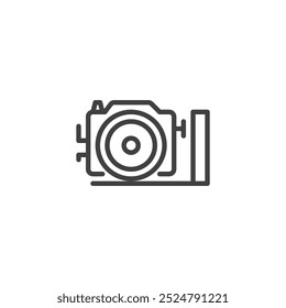 Zeilensymbol der Unterwasserkamera. lineares Design für mobiles Konzept und Webdesign. Wasserdichte Kamera Umriss Vektorsymbol. Symbol, Logo-Abbildung. Vektorgrafiken