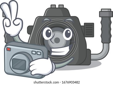 Underwater camera mascot design as a professional photographer with a camera