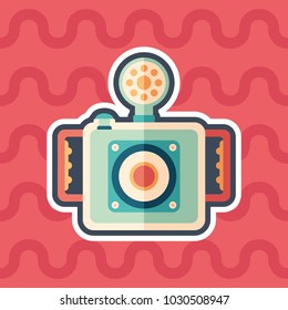Underwater camera sticker flat icon with color background.