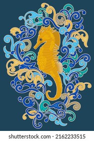 Underwater card with seahorse , vector illustration