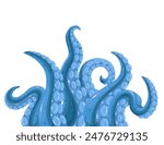 Underwater cartoon octopus tentacles on frame border. Scary monster kraken waving hands on sea bottom, fantasy octopus animals legs. Cartoon tribal pattern with deep water squid vector illustration