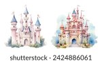 underwater castle watercolor vector illustration