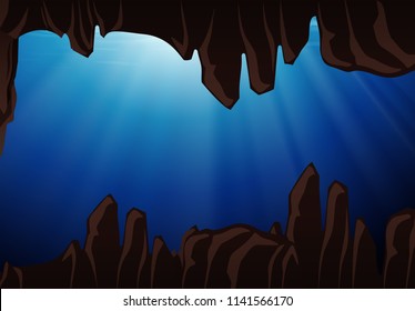An underwater cave scene illustration