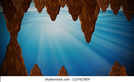 Underwater cavern with sunlight illustration