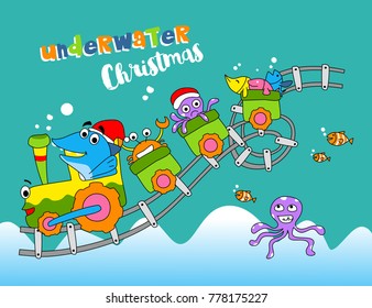 underwater christmas with fish and octopus