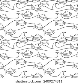 Underwater coloring book page. Cartoon fish. Undersea life. Anti stress art for adult and children. Vector illustration