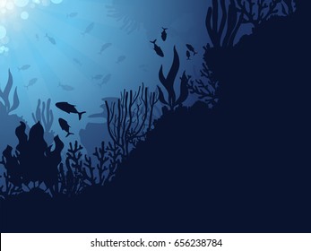 Underwater Coral Reef Background with Fishes. 