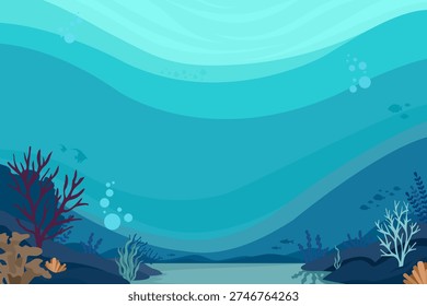 Underwater Coral Reef Background with Sunlight Rays and Marine Plants