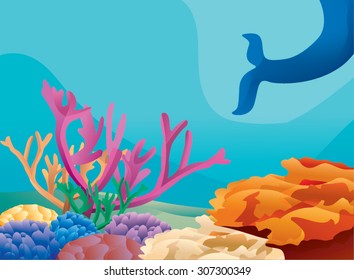 Underwater Coral Reef Fish Tail Stock Vector (Royalty Free) 307300349 ...