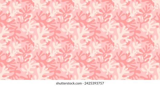 Underwater coral reef sea life seamless pattern design. Pastel coral color background