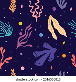 Underwater coral reef vector seamless pattern