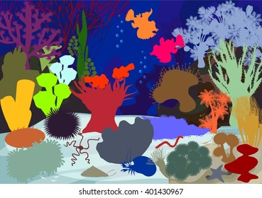 Underwater coral reef.Silhouettes 