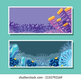 underwater corals banners set style