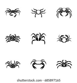 Underwater crab icons set. Simple set of 9 underwater crab vector icons for web isolated on white background