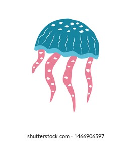 Underwater creature  jellyfish isolated on white,  marine animals for fabric, textile, wallpaper, nursery decor, prints, childish background. Vector