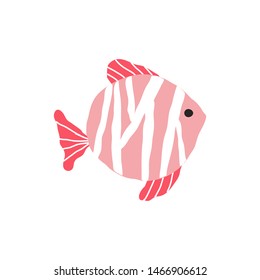 Underwater creature, red fish isolated on white, marine animals for fabric, textile, wallpaper, nursery decor, prints, childish background. Vector