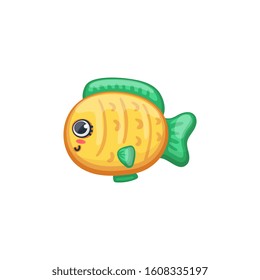 Underwater creature - small cute yellow fish character in kawaii style vector illustration isolated on background. Sea or aquarium animal for childish prints and cards.