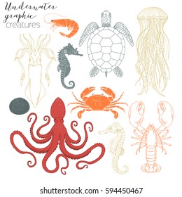 underwater creatures graphic collection