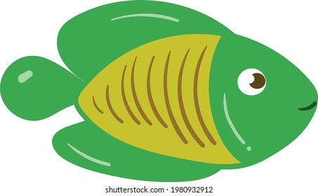 Pescado Adorable Deportivo Subacuático para Libros Infantiles y Carácter Ficticio Infantil. Caricatura dibujada a mano Ilustración Dibujo de peces y vida marina. Ojos finos vida marina mundial acuática Corales Algas marinas