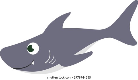 Underwater Cute Adorable Shark Whale Fish for Kids Books and Children Fictional Character. Animated hand drawn cartoon Illustration Sketch of Fish and Sea Life. Fins eyes aquatic world marine life