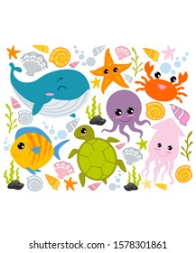 underwater cute animals in vector