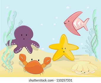 Underwater cute background vector