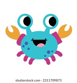 Underwater cute pliers crab animal game vector. Printable worksheet page nursery childish activity playful character, fish, seashell, octopus, cute shark, starfish, squid, 