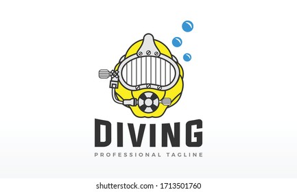 Underwater Diving Helmet Logo Design Vector Icon Illustration.