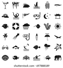 Underwater diving icons set. Simple style of 36 underwater diving vector icons for web isolated on white background