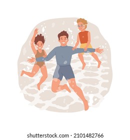 Underwater diving isolated cartoon vector illustration. Fun picture of a family from inside the water, swimming underwater together, diving in the swimming pool, aquatic park cartoon vector.