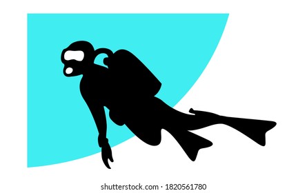 Tauchen unter Wasser. Silhouette eines Schwimmtauchers. Vektorbild für Logo oder Illustrationen.