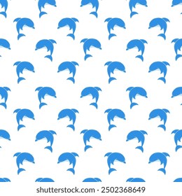 Underwater dolphin vector seamless pattern and a postcard for child. Underwater life. Perfect for kids bedding, wallpaper, wrapping paper, fabric, textile, t-shirt print