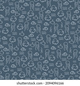 Underwater Doodles marine life whales octopus jellyfish pattern