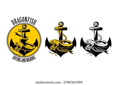 underwater dragonfish black vector illustration