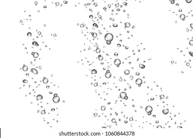 Underwater effervescent sparkling oxygen bubbles in water on white background. Soda pop. Fizzy sparkles in water, sea, aquarium, ocean. Champagne. Sparkling water.Undersea vector texture.