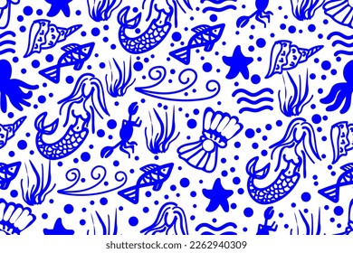 underwater fairy life sea theme vector seamless pattern