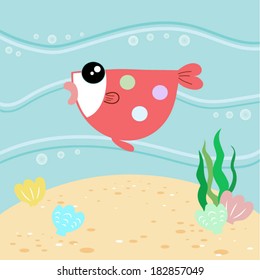 Underwater fish cartoon on a blue sea background