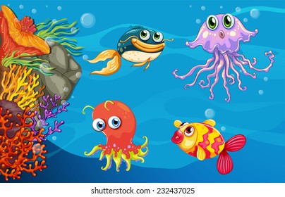 Great Evil Octopus Hunt Coral Reef Stock Vector (Royalty Free) 443075839