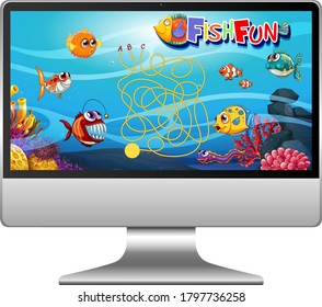 Juego de peces subacuáticos en la ilustración de pantalla del ordenador