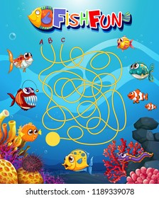 underwater fish maxe game template illustration