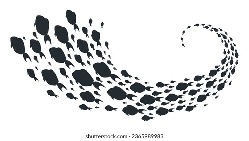 Underwater fish shoal. Cartoon tropical fish swimming group, coral reef fauna shoal. Exotic fish shoal silhouette flat vector illustration