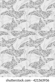 Underwater fish triangular gray.Seamless pattern.Ocean life fabric design.  