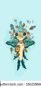 Underwater fish world with wizard.