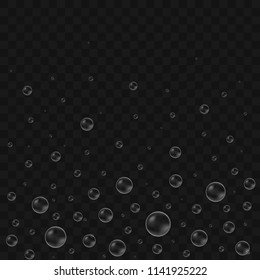 Underwater fizzing air bubbles. Effervescent drink.Fizzy sparkles in water, sea, aquarium.Champagne. Soda pop. Realistic effervescent drink texture.