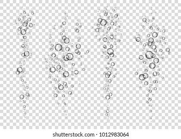  Underwater fizzing air bubbles  flow  on transparent   background. Fizzy drink. Soda pop. Champagne. Sparkling water. Undersea vector texture.