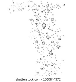 Underwater fizzing air bubbles flow on white background. Oxygen in water, sea, aquarium. Fizzy drink. Soda pop. Effervescent drink. Water bubbles. Undersea vector texture